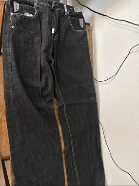 Lrg Black Straight Jeans with Teal Stitching